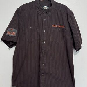 Harley Davidson Mens Black Striped Pre-Luxe Button Garage Mechanic Shirt Size XL